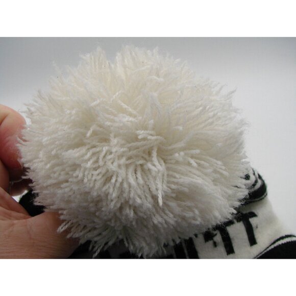 Carhartt Black White Knit Beanie Hat Striped Pom Pom Cuffed Logo One Size Unisex - Picture 7 of 10